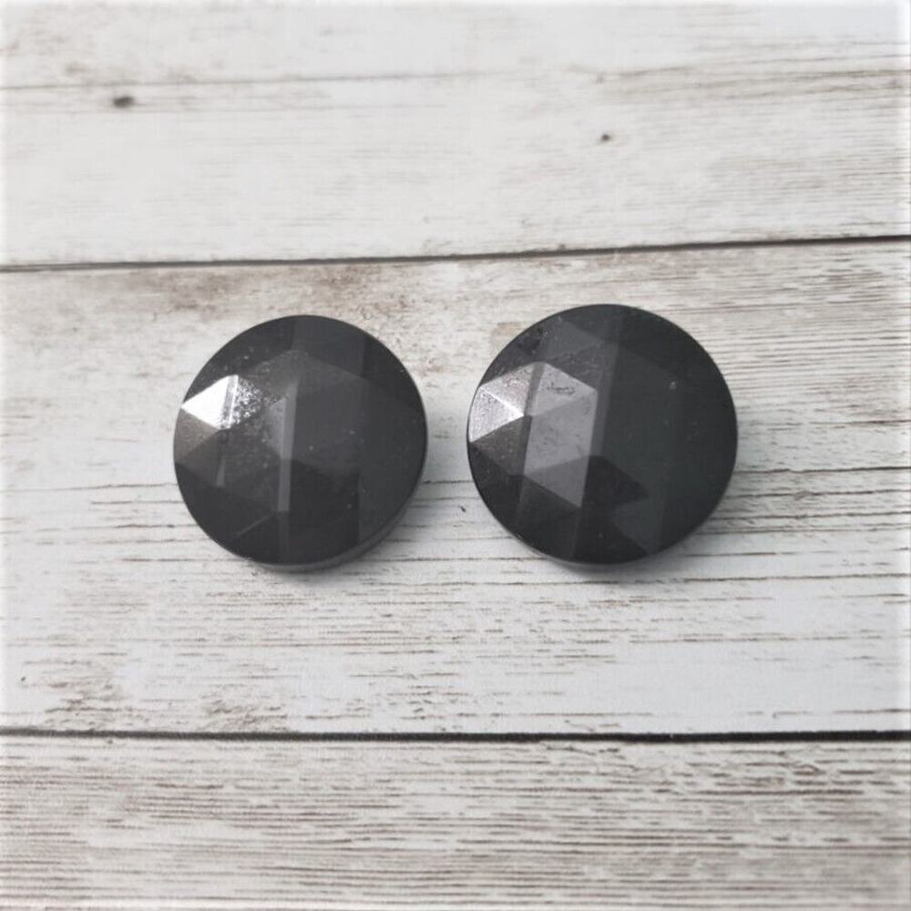 Vintage Clip On Earrings 1 & 1/8" Black Faceted Circle Made in Western Germany